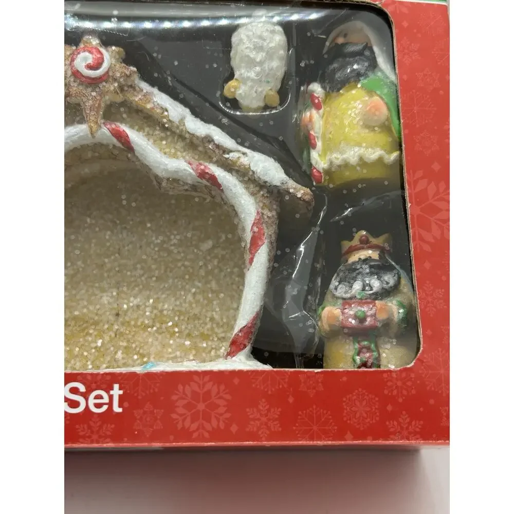 Merry Brite Nativity Gift‎ Set In Box With Gingerbread Stable And 8 Pieces
